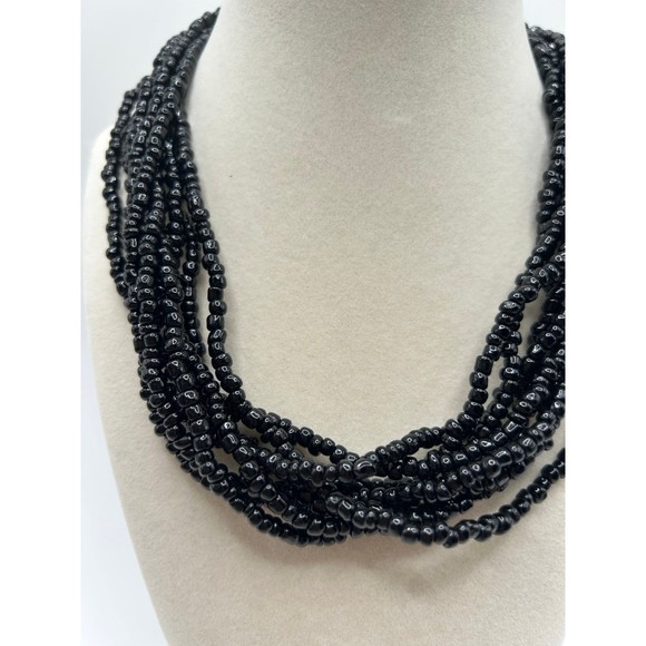 Multi strand Black Glass Beaded Necklace - Picture 2 of 3